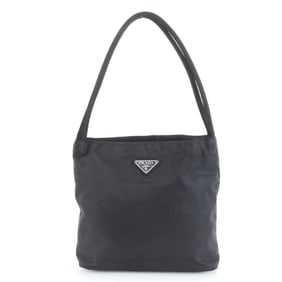 Prada Tessuto Nylon Triangle Logo Tote Bag Shoulder Handbag Black Women's