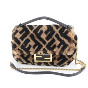 Fendi Zucca Fur Mamma Baguette Leather 2-Way Chain Shoulder Bag for Women