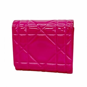 Christian Dior Tri-fold Wallet Cannage Enamel Pink Women's