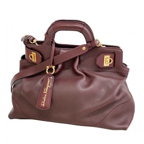 Salvatore Ferragamo Gancini Leather Handbag, Bordeaux, 2-Way Bag for Women