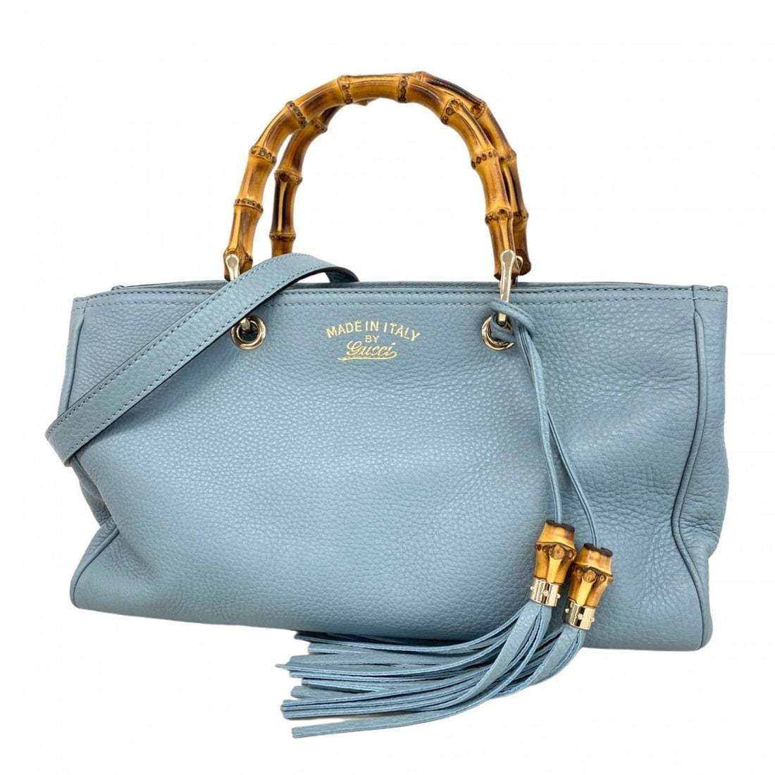 Gucci Bamboo Handbag 323660 Leather Blue Champagne 2-Way Bag for Women: --- Catalog ---Category: SizeSize (HxWxD): 20cm x 33cm x 15cm / 7.87'' x 12.99'' x 5.9''Category: DesignType: HandbagColor: BlueGender: WomenMaterial: Leather Hardware Color: Champagne goldCategory: G
