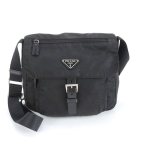 Prada Tessuto Nylon Triangle Logo Leather Shoulder Bag Messenger Black Men's
