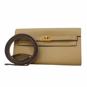 Hermes Hermès Kelly To-Go Evercolor Beige Alpha Wallet with Double Stamp for Women