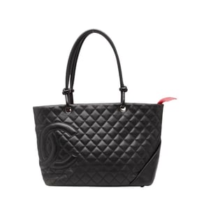 CHANEL Cambon Line Coco Mark Large Tote Bag in Black Lambskin for Women
