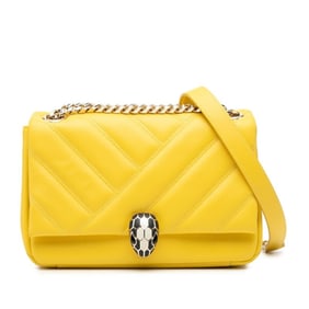 BVLGARI Serpenti Cabochon Chain Shoulder Bag in Yellow Leather for Women