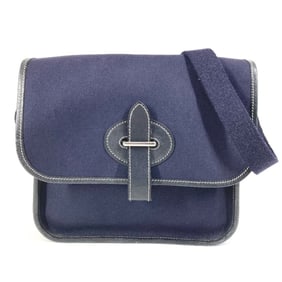 HERMES Buenaventura PM Crossbody Flap Shoulder Bag in Leather and Canvas, Navy for Men Women