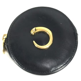 CARTIER Panthère Logo Compact Wallet with Round Zipper, Leather, Black, for Men and Women
