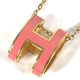 HERMES Hermès Accessories: Cardigan d'Ache H Cube Logo Chain Necklace, Metal, Women's, Pink