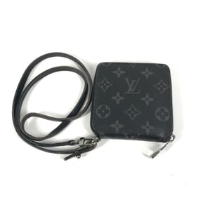LOUIS VUITTON M80426 Monogram Eclipse Zippy Compact Wallet with Neck Strap, Round Zipper, Bifold