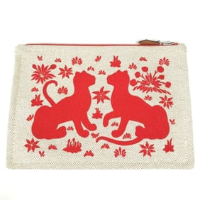 HERMES Leopard New Yachting PM Flat Pouch, Multi-Pouch, Clutch Bag, Cotton, Red, Men's and Women's
