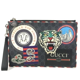 GUCCI 496346 Tiger Cat Night Courier Patch GG Supreme Clutch Bag with Strap, Canvas and Leather,