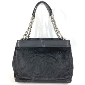 CHANEL Double Chain CC Coco Mark Logo Shoulder Bag Handbag Tote Porcelain Leather Women's Black