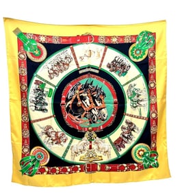 HERMES Chevaux de Trait Draft Horse Carré 90 Scarf, Silk, Women's, Orange