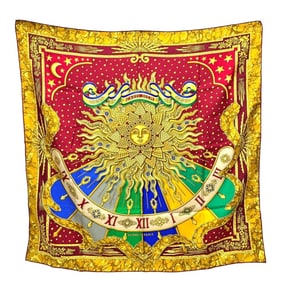 HERMES CARPE DIEM "Enjoy Today" Sun, Moon, and Stars Carré 90 Scarf, Silk, Women's, Red