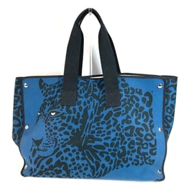 HERMES Leopard Print Shoulder Bag, Beach Tote Cotton, Men's, Women's, Black