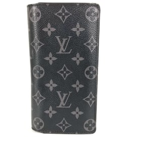 LOUIS VUITTON M61697 Monogram Eclipse Portefeuille Brazza Bifold Wallet, Long Canvas, Men's, Black
