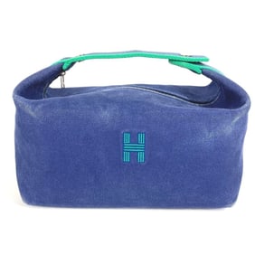 HERMES Brid a Black GM Pouch Vanity Bag with H Logo, Cotton, Women's, Blue
