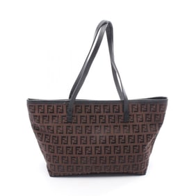 Fendi Zucchino Tote Bag, Canvas and Leather, Women's, Brown Black, 8BH075