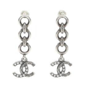 CHANEL Coco Mark Earrings, Stainless Steel, Women's, Silver
