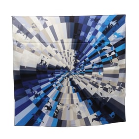 Hermes Hermès Carré 90 GALOP CHROMATIQUE Silk Scarf for Women, Navy, Blue, and Multicolor