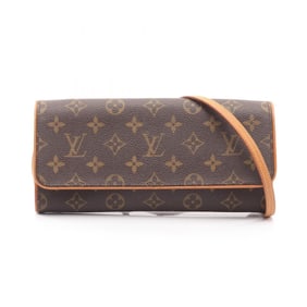 Louis Vuitton Pochette Twin GM Shoulder Bag, Coated Canvas and Leather, Monogram, Women's, Brown,