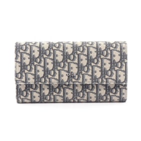 Christian Dior Dior Oblique Bifold Long Wallet, Canvas, Women's, Beige, Black, Blue