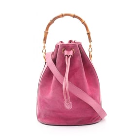 Gucci Bamboo Handbag, Suede and Leather, Women's, Pink, 001 2854 1657