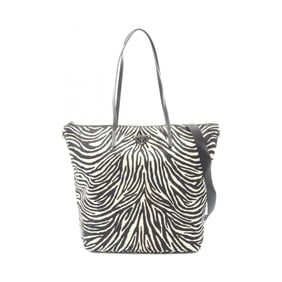Prada TESSUTO STAMPAT Tote Bag in Nylon and Saffiano Leather, Women's, Black White, 1BG189