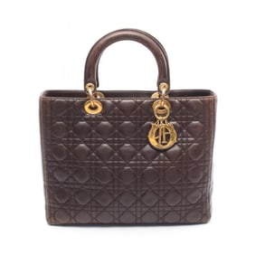 Christian Dior Lady Large Cannage Handbag, Leather, Women's, Brown