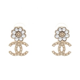 CHANEL Coco Mark Flower Earrings, Gold-Plated, with Faux Pearl and Rhinestones, Available in Gold,