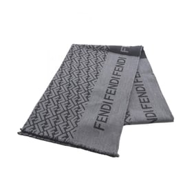 Fendi FF pattern scarf, wool and silk, for men women, gray black