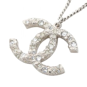 Chanel Coco Mark Necklace, Stainless Steel with Rhinestones, Women's, Silver and Clear