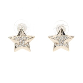 CHANEL Coco Mark Star Earrings with Gold-Plated Rhinestones for Women, Gold and Clear