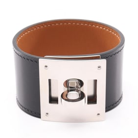 Hermes Hermès Kelly Dog Bangle Accessory in Box Calf Leather, Black and Silver with a Y Stamp.
