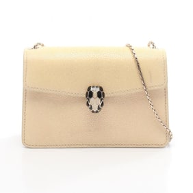 Bvlgari Serpenti Forever Shoulder Bag, Leather and Galuchat Leather, Women's, Beige White