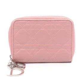 Christian Dior Lady Cannage Small Round Wallet, Leather, Women's, Pink