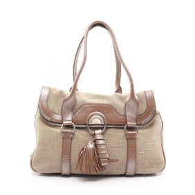 Celine shoulder bag, canvas and leather, women's, beige