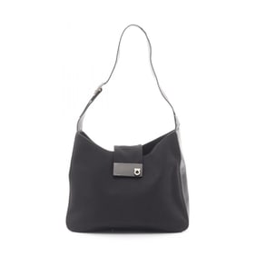 Salvatore Ferragamo Gancini Shoulder Bag, Canvas and Leather, Women's, Black, 21 0195