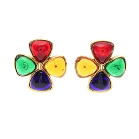 CHANEL Earrings, Gold Plated, with Color Stones, Multicolor, Women's