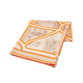 Hermes Hermès Carré Jean Flanerie a Versailles 140 Silk Scarf for Women, Beige and Orange