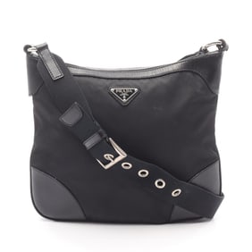 Prada shoulder bag, nylon and leather, women's, black