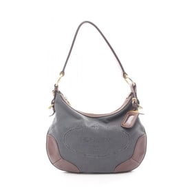 Prada Logo Jacquard Shoulder Bag, Canvas and Leather, Women's, Blue Brown