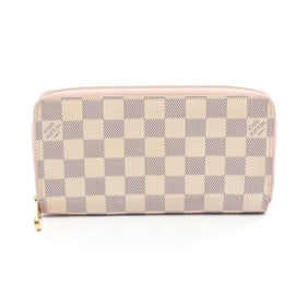 Louis Vuitton Zippy Wallet, Round Long Coated Canvas, Damier Azur, Women's, White, N63503