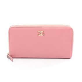CHANEL Lucky Flower Round Long Wallet, Leather, Women's, Pink