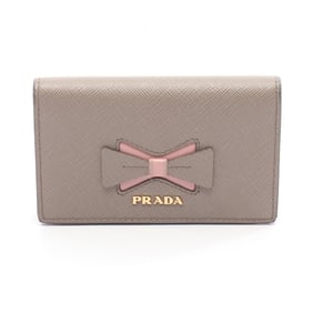 Prada SAFFIANO FIOCCO Business Card Case, Saffiano Leather, Women's, Gray and Pink, 1MC122