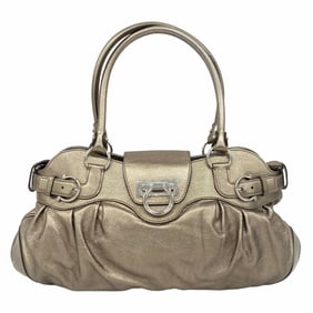 Salvatore Ferragamo Gancini Leather Handbag, Gray, Women's, P1989809