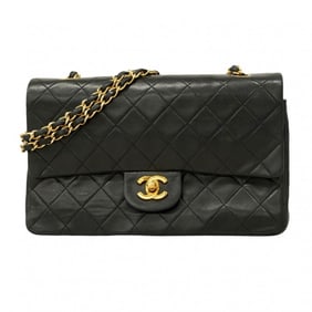 Chanel Matelasse Shoulder Bag with Double Flap and Chain, Lambskin, Black, Women's, P1977262