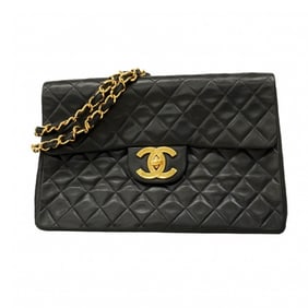 Chanel Shoulder Bag, Large Matelasse, Double Chain, Lambskin, Black, Women's, P1977261