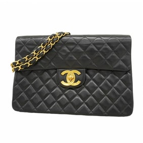 Chanel Shoulder Bag, Large Matelasse, Double Chain, Lambskin, Black, Women's