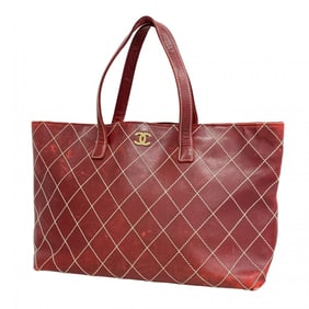 Chanel Wild Stitch Leather Tote Bag, Red, Women's